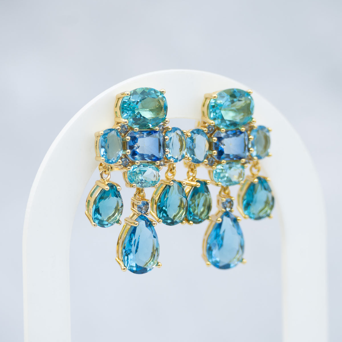 Stainless Steel Blue Cubic Zirconia Drop Earrings – 40mm