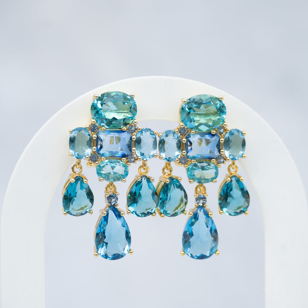 Stainless Steel Blue Cubic Zirconia Drop Earrings – 40mm