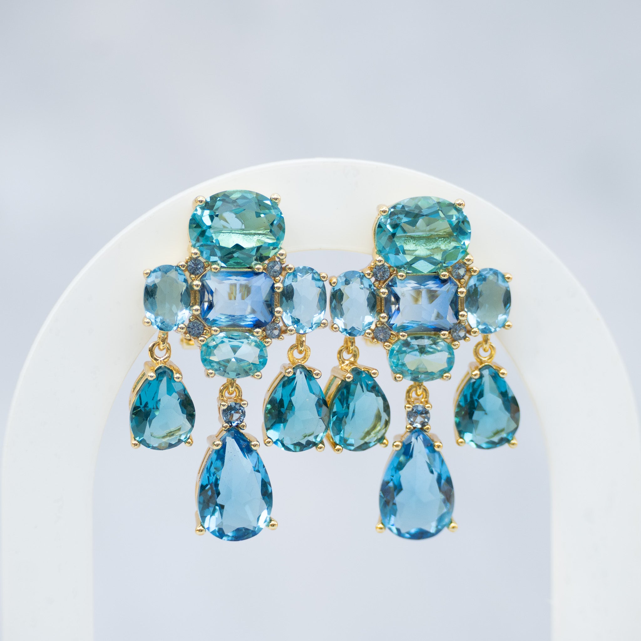 Stainless Steel Blue Cubic Zirconia Drop Earrings – 40mm