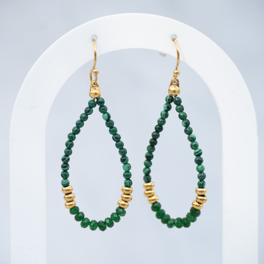 Stainless Steel Malachite Semi-Precious Stone Drop Earrings – 50mm