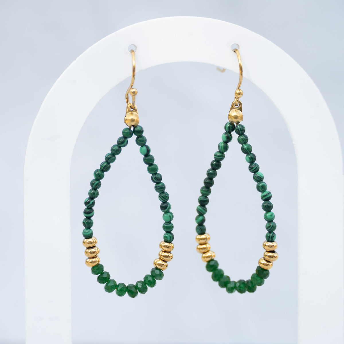 Stainless Steel Malachite Semi-Precious Stone Drop Earrings – 50mm