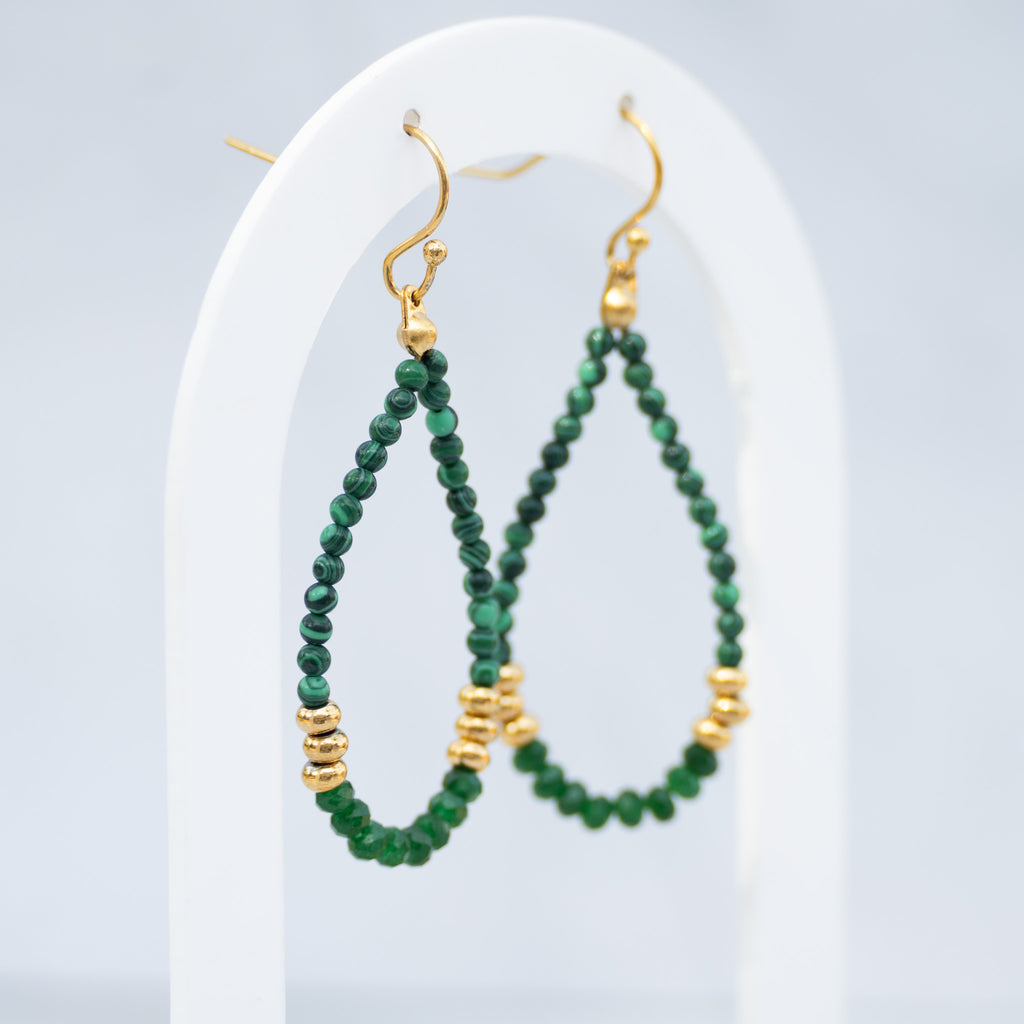 Stainless Steel Malachite Semi-Precious Stone Drop Earrings – 50mm