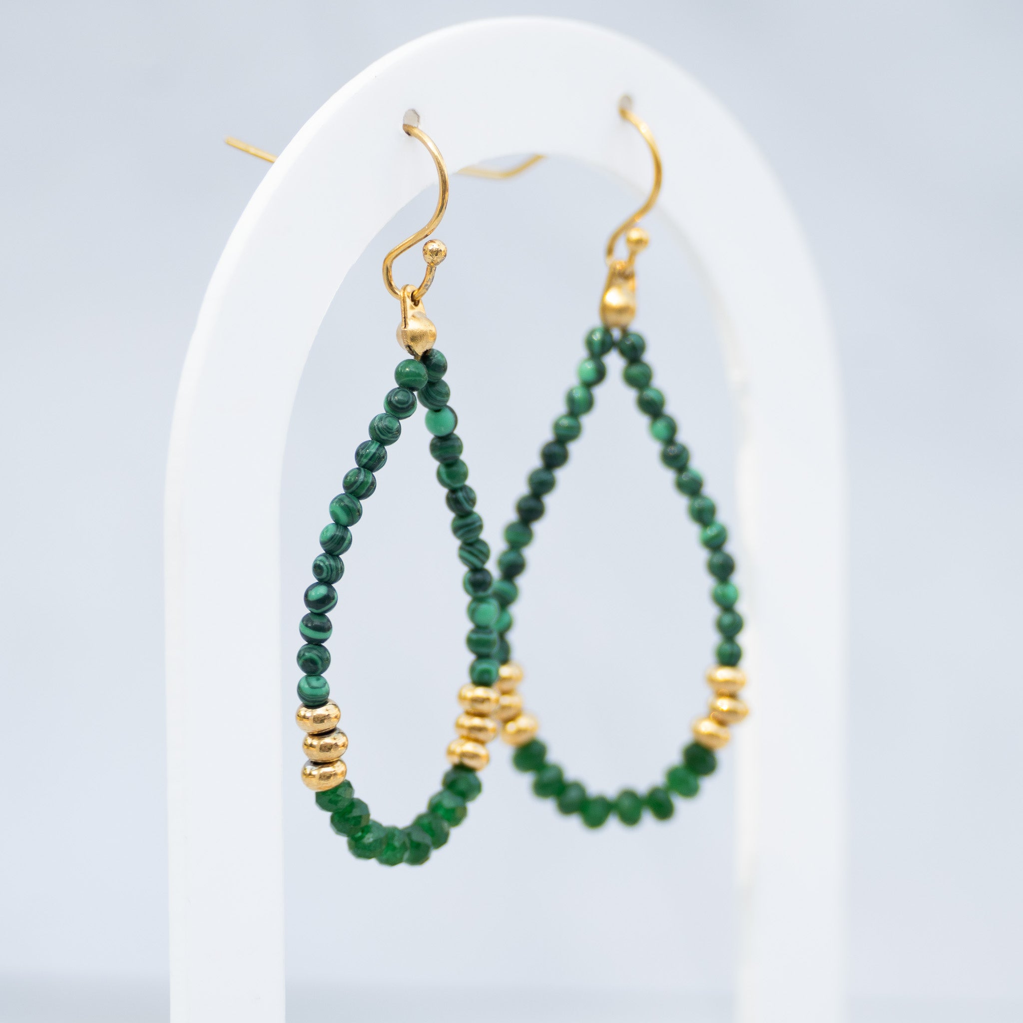 Stainless Steel Malachite Semi-Precious Stone Drop Earrings – 50mm