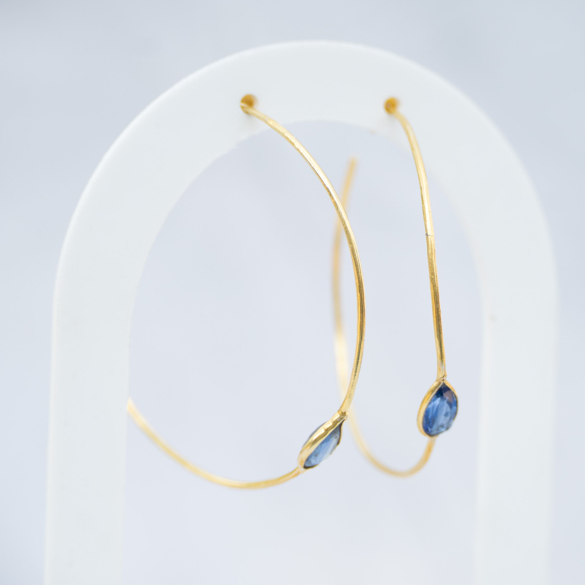 18ct Gold-Plated Sterling Silver Tanzanite Hoop Earrings – 50mm