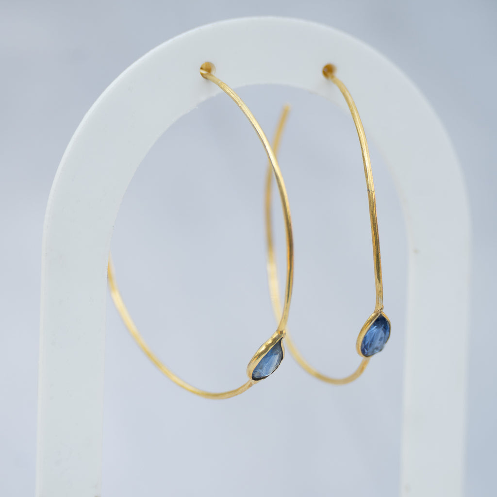 18ct Gold-Plated Sterling Silver Tanzanite Hoop Earrings – 50mm