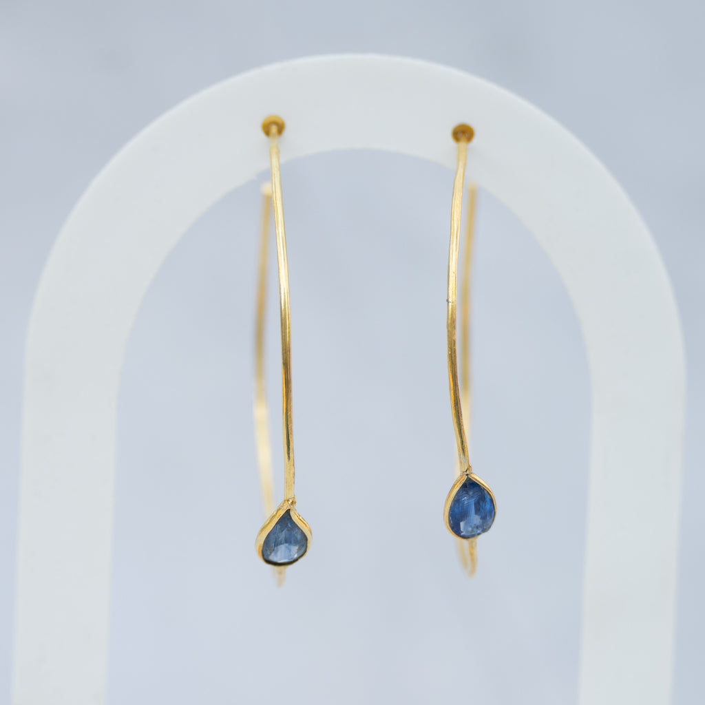 18ct Gold-Plated Sterling Silver Tanzanite Hoop Earrings – 50mm