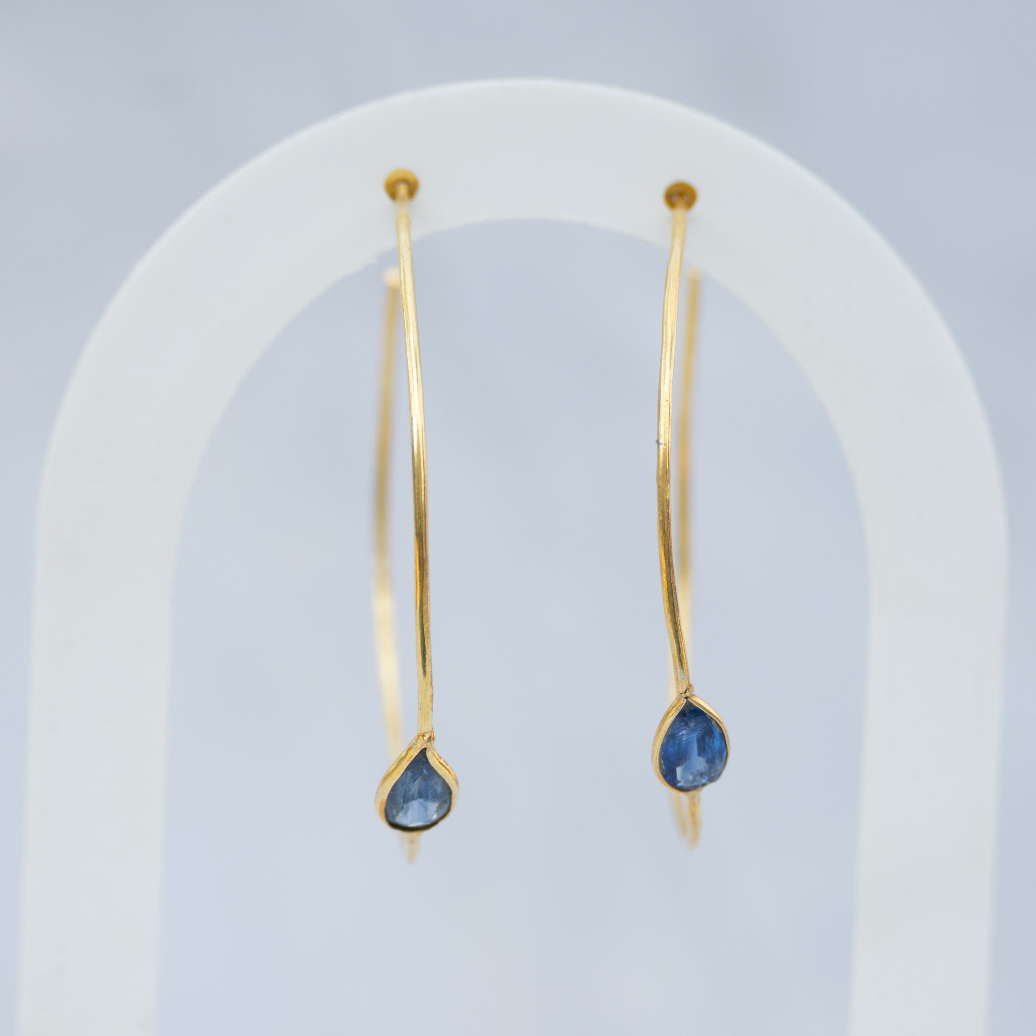 18ct Gold-Plated Sterling Silver Tanzanite Hoop Earrings – 50mm