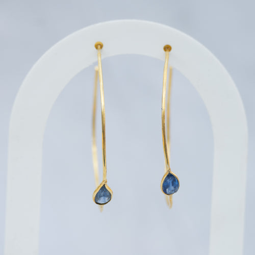 18ct Gold-Plated Sterling Silver Tanzanite Hoop Earrings – 50mm