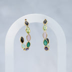 Semi Precious Stones 30 mm Hoop Earrings In Gold Setting - Terciany 