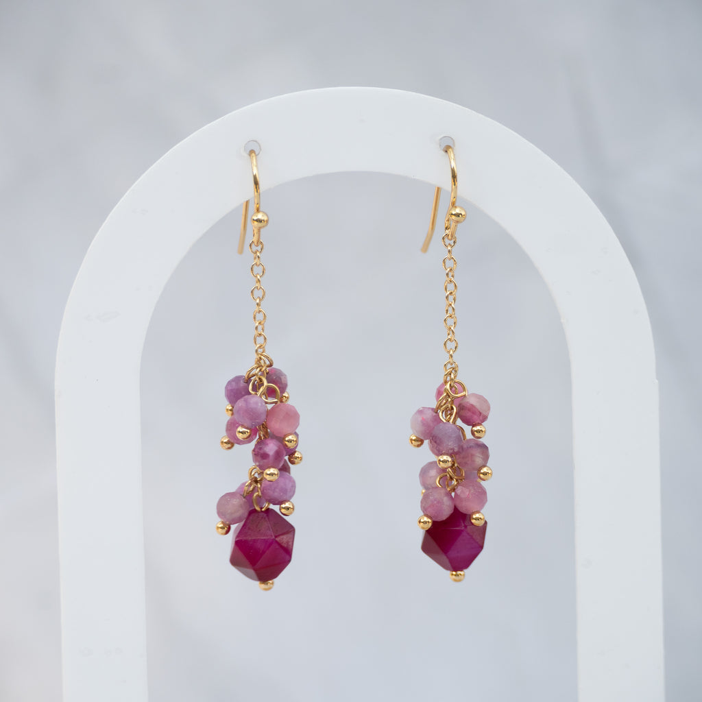 18ct Gold-Plated Sterling Silver Tourmaline & Agate Drop Earrings – 50mm