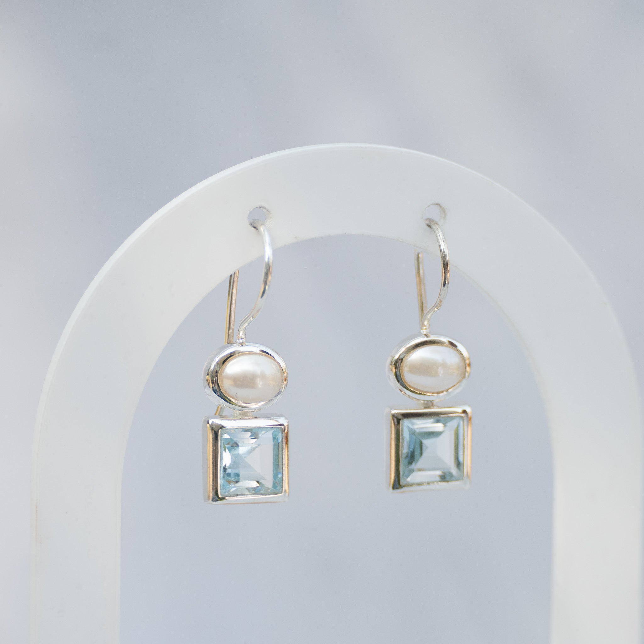 Sterling Silver Freshwater Pearl & Blue Topaz Drop Earrings