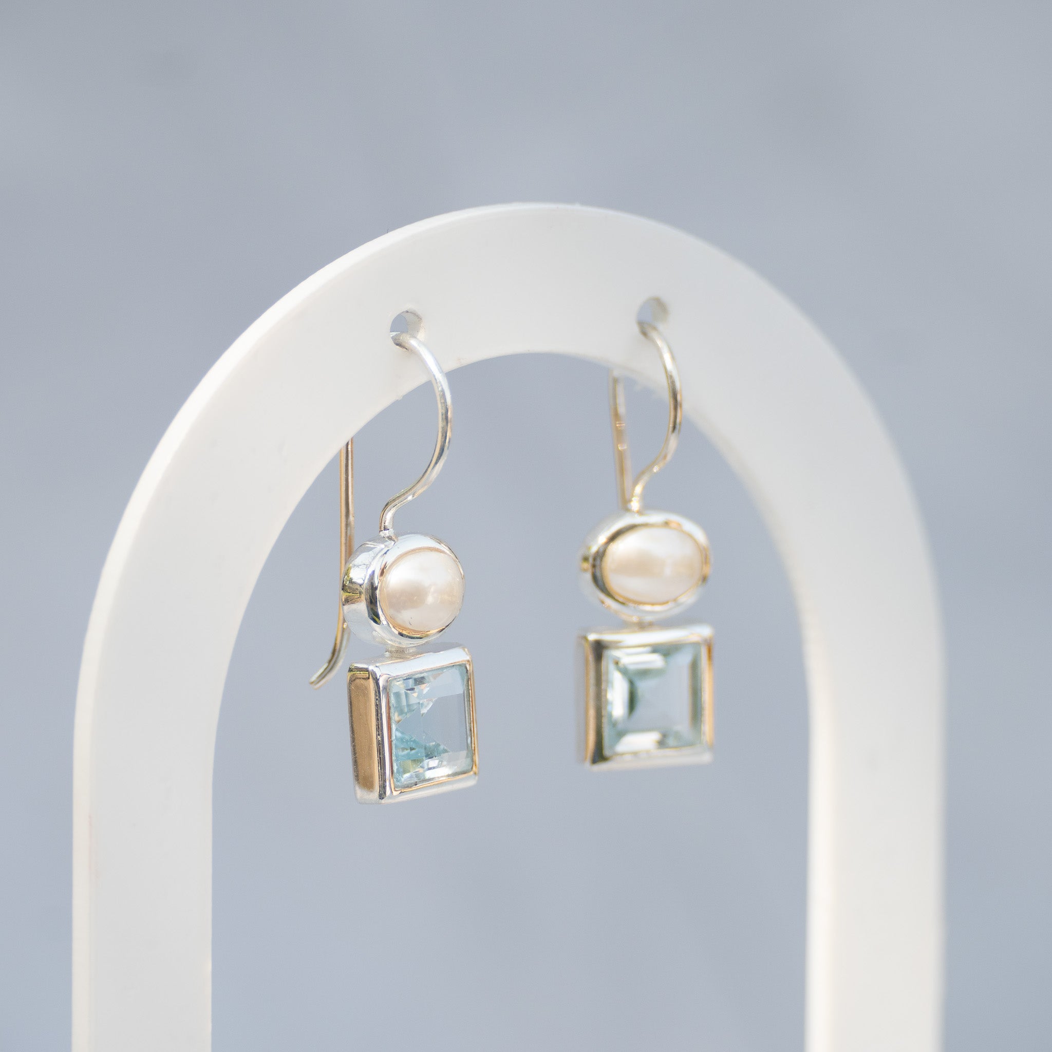 Sterling Silver Freshwater Pearl & Blue Topaz Drop Earrings
