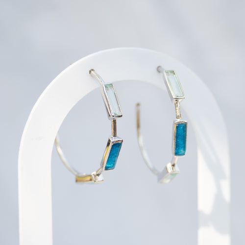 Sterling Silver Blue Semi-Precious Stone Hoop Earrings – 35mm