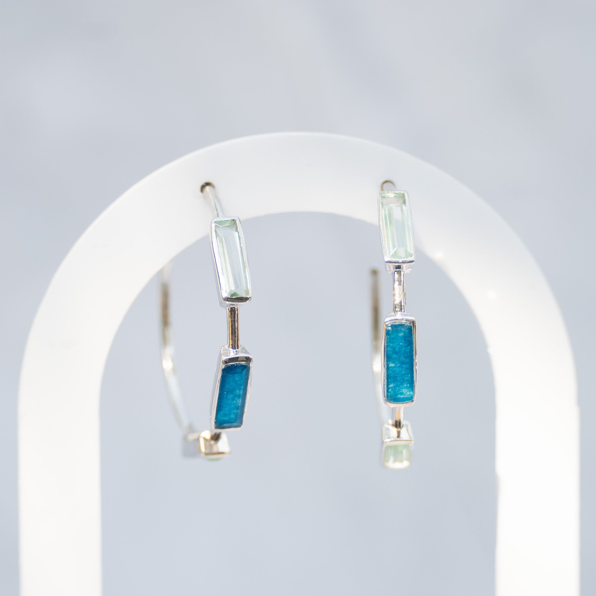 Sterling Silver Blue Semi-Precious Stone Hoop Earrings – 35mm