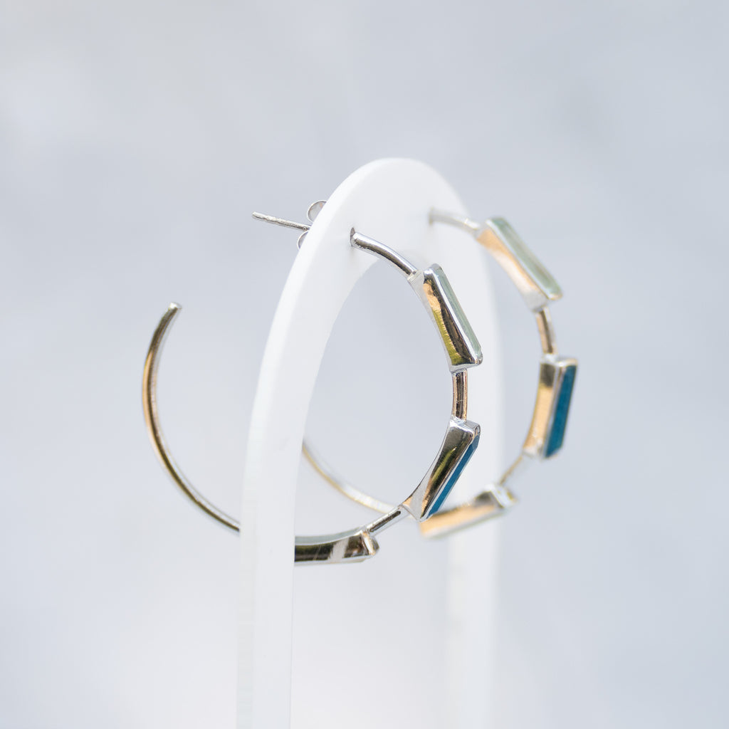 Sterling Silver Blue Semi-Precious Stone Hoop Earrings – 35mm