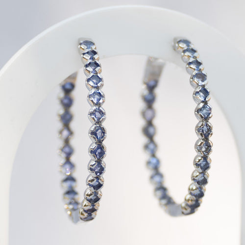 Sterling Silver Tanzanite Semi-Precious Stone Hoop Earrings – 35mm