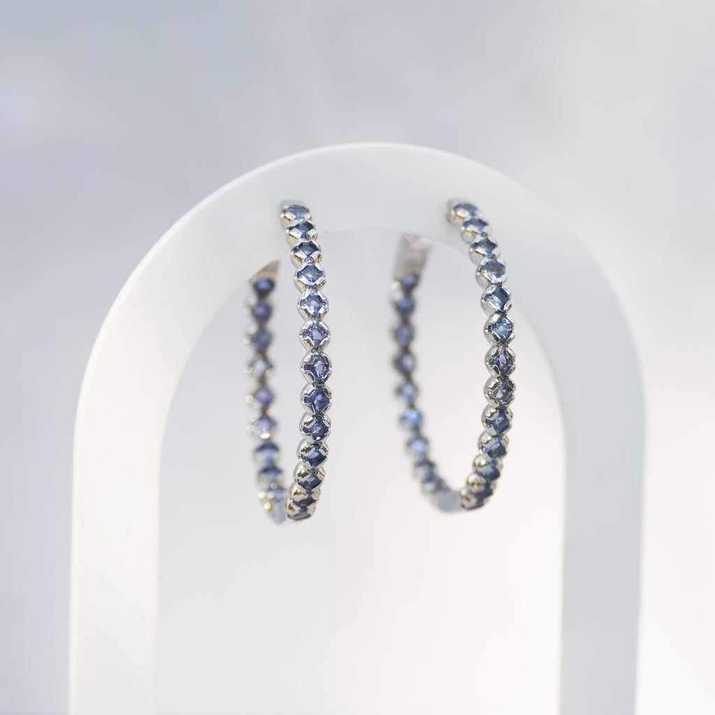 Sterling Silver Tanzanite Semi-Precious Stone Hoop Earrings – 35mm
