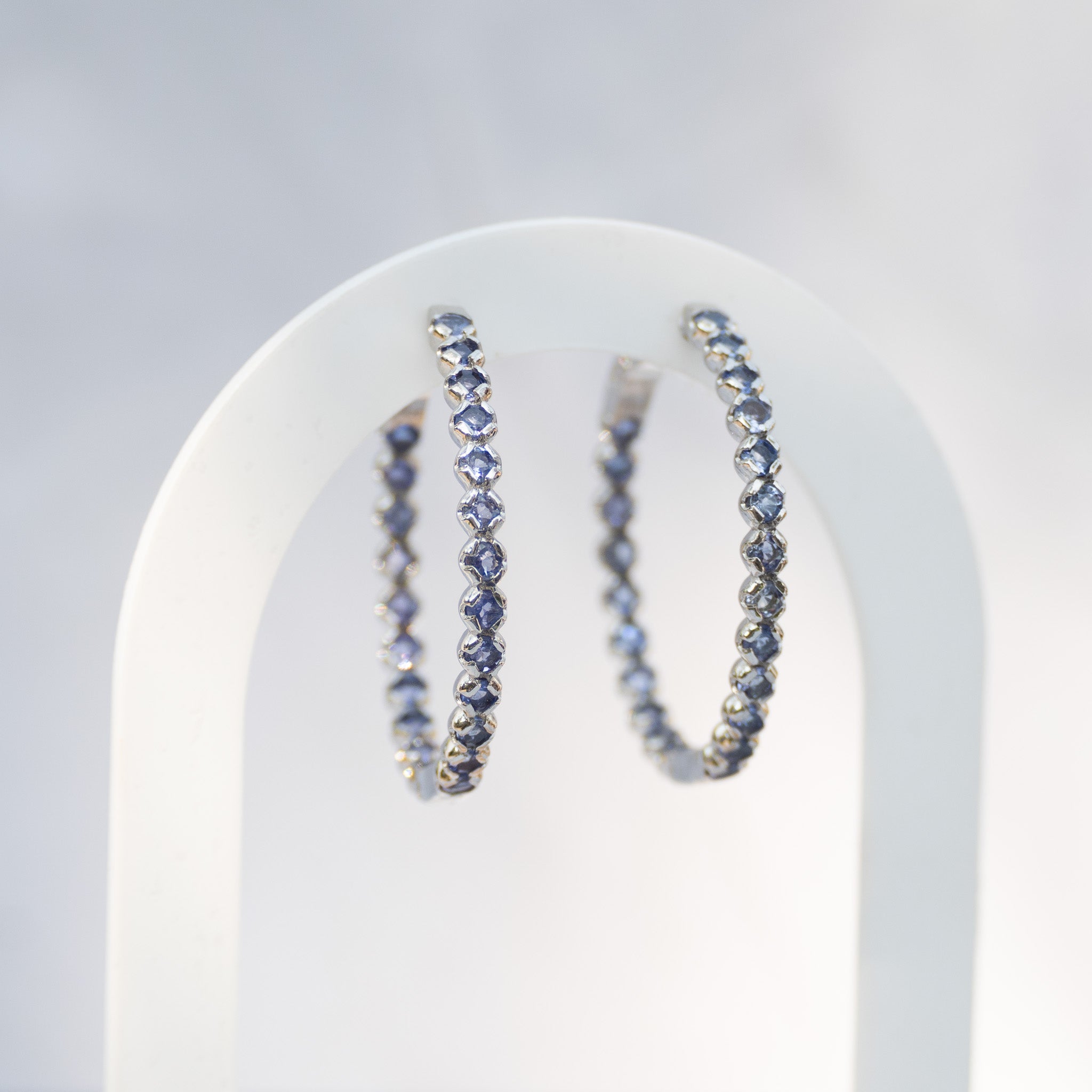 Sterling Silver Tanzanite Semi-Precious Stone Hoop Earrings – 35mm
