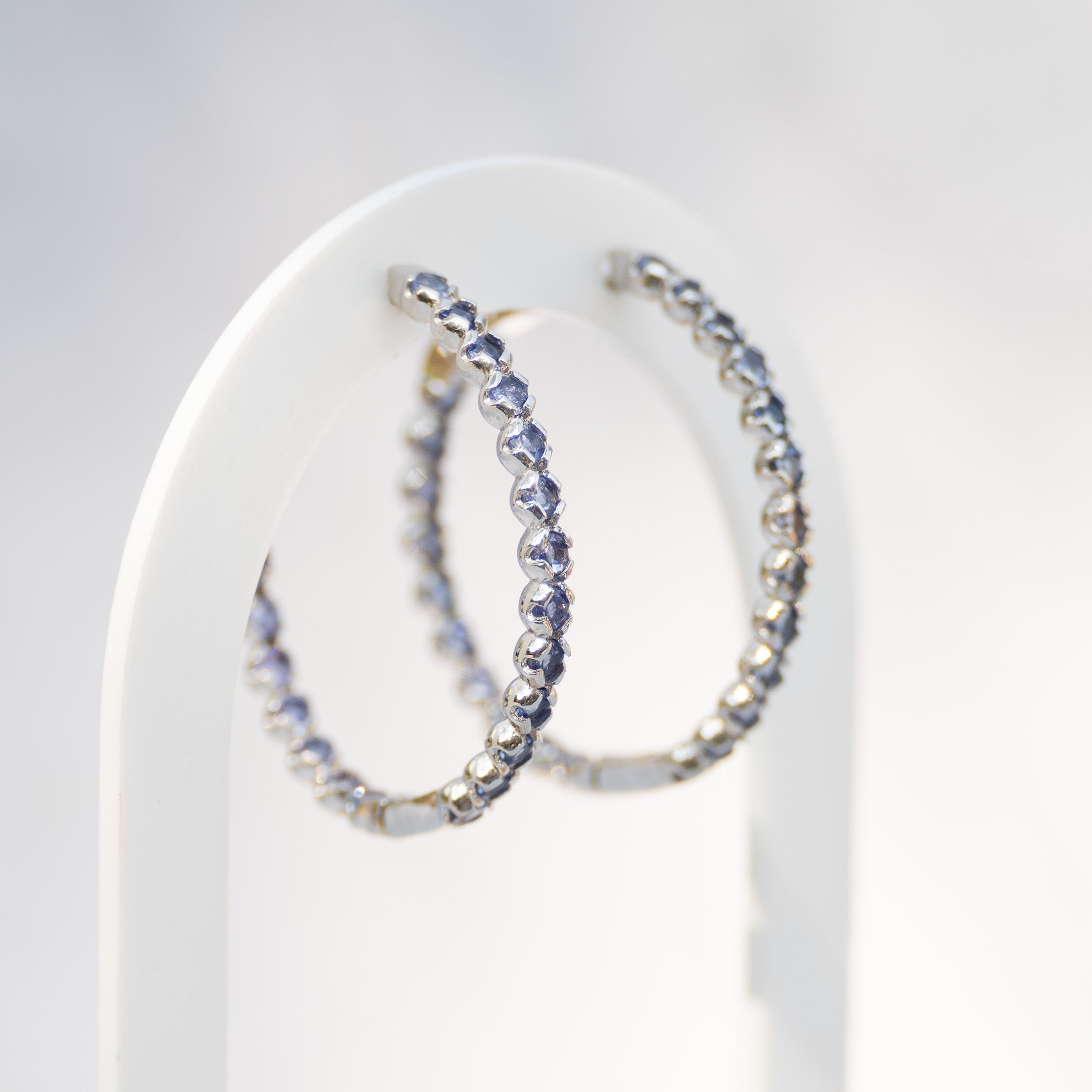 Sterling Silver Tanzanite Semi-Precious Stone Hoop Earrings – 35mm
