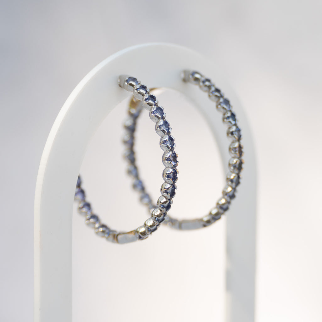 Sterling Silver Tanzanite Semi-Precious Stone Hoop Earrings – 35mm