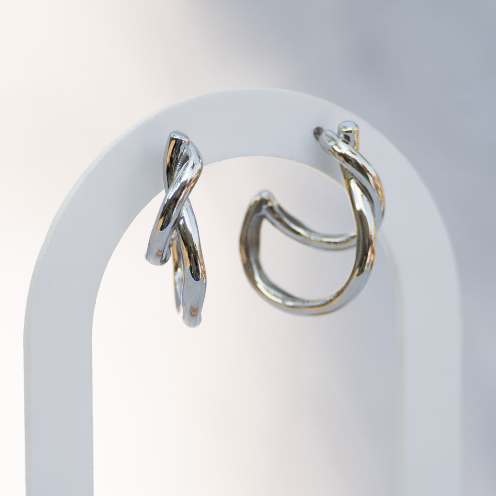 Sterling Silver Solid Hoop Drop Earrings – 30 x 22mm
