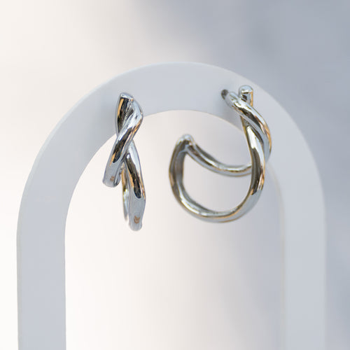 Sterling Silver Solid Hoop Drop Earrings – 30 x 22mm