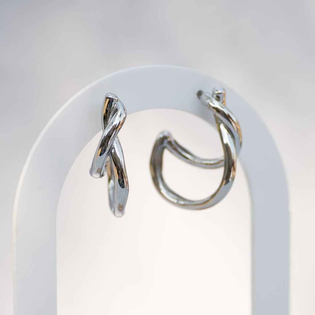 Sterling Silver Solid Hoop Drop Earrings – 30 x 22mm