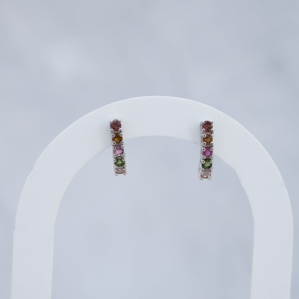 Sterling Silver Tourmaline Five-Stone Stud Earrings – 15mm