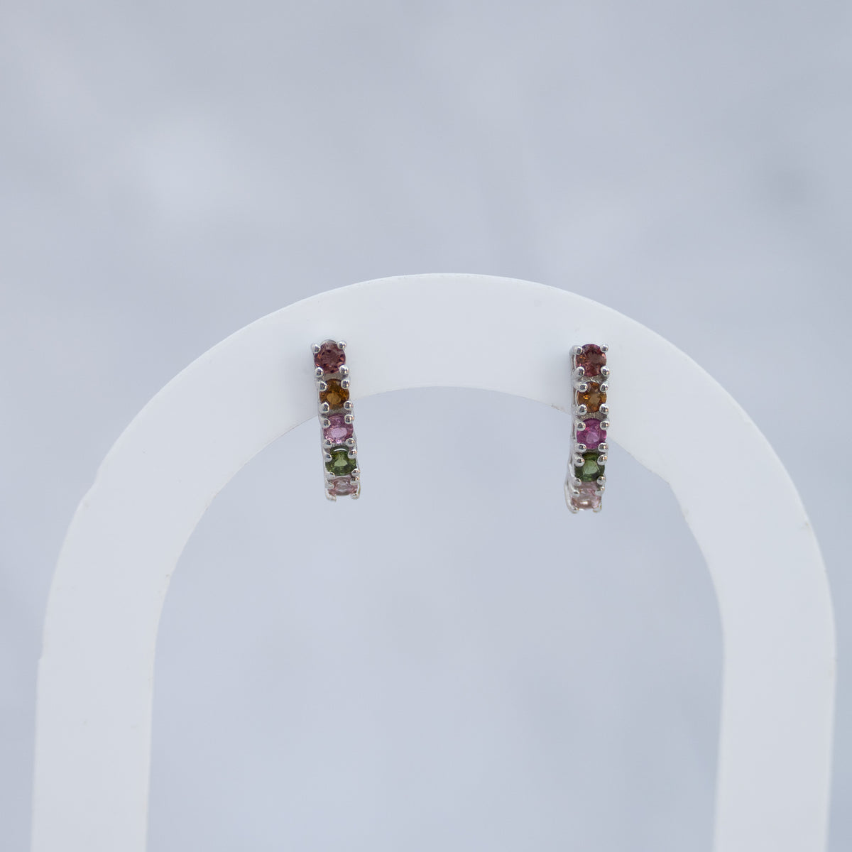 Sterling Silver Tourmaline Five-Stone Stud Earrings – 15mm