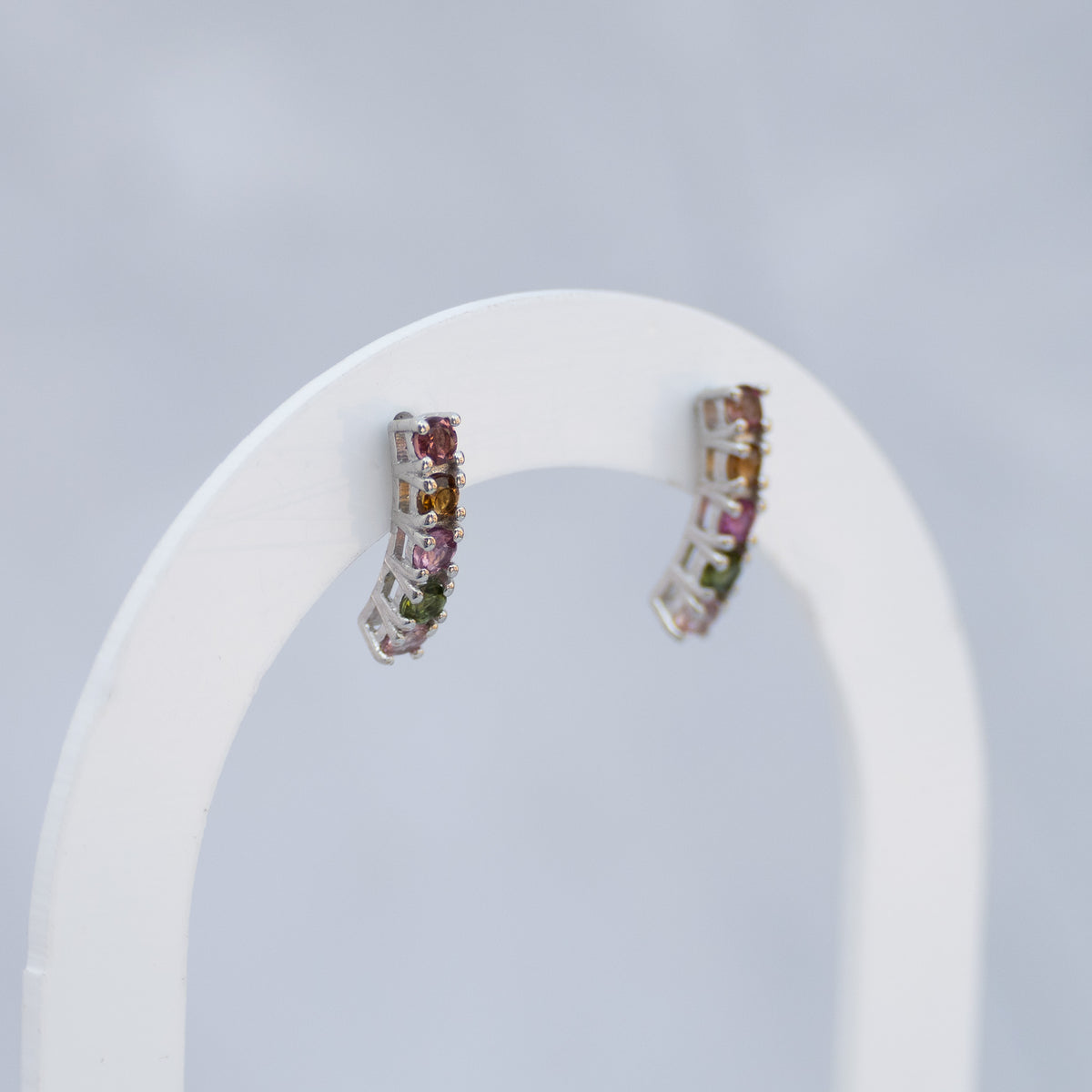 Sterling Silver Tourmaline Five-Stone Stud Earrings – 15mm
