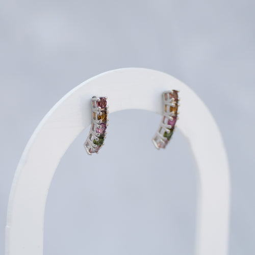 Sterling Silver Tourmaline Five-Stone Stud Earrings – 15mm