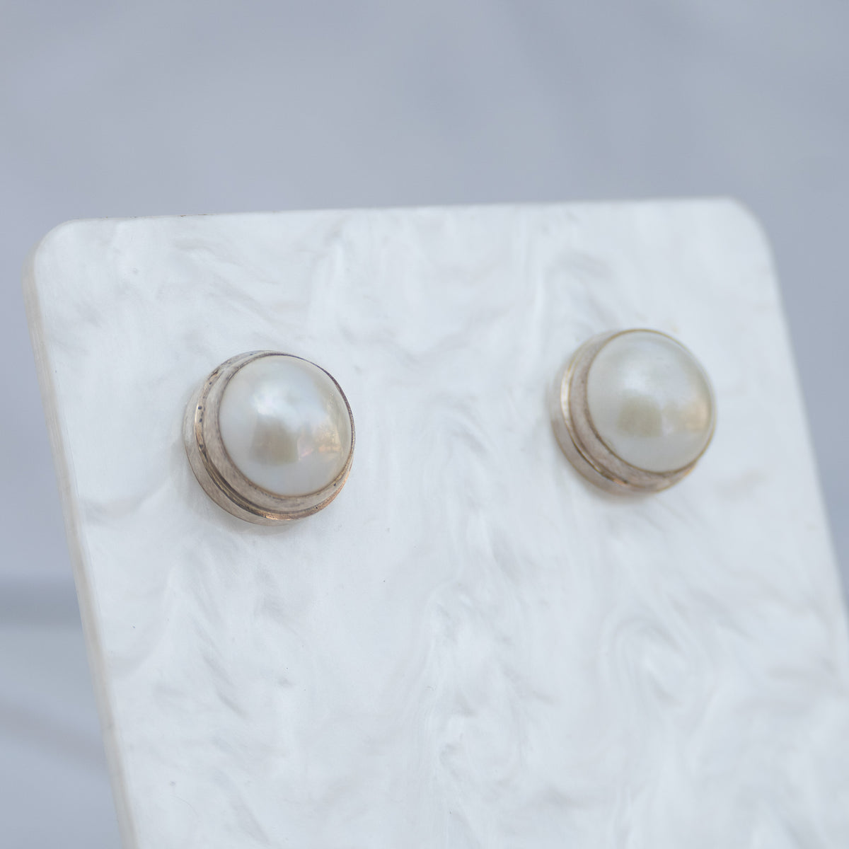 13mm White Mabe Stud Earrings