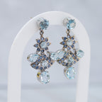 Sterling Silver Blue Topaz & Tanzanite Statement Drop Earrings – 50 x 23mm - Terciany 