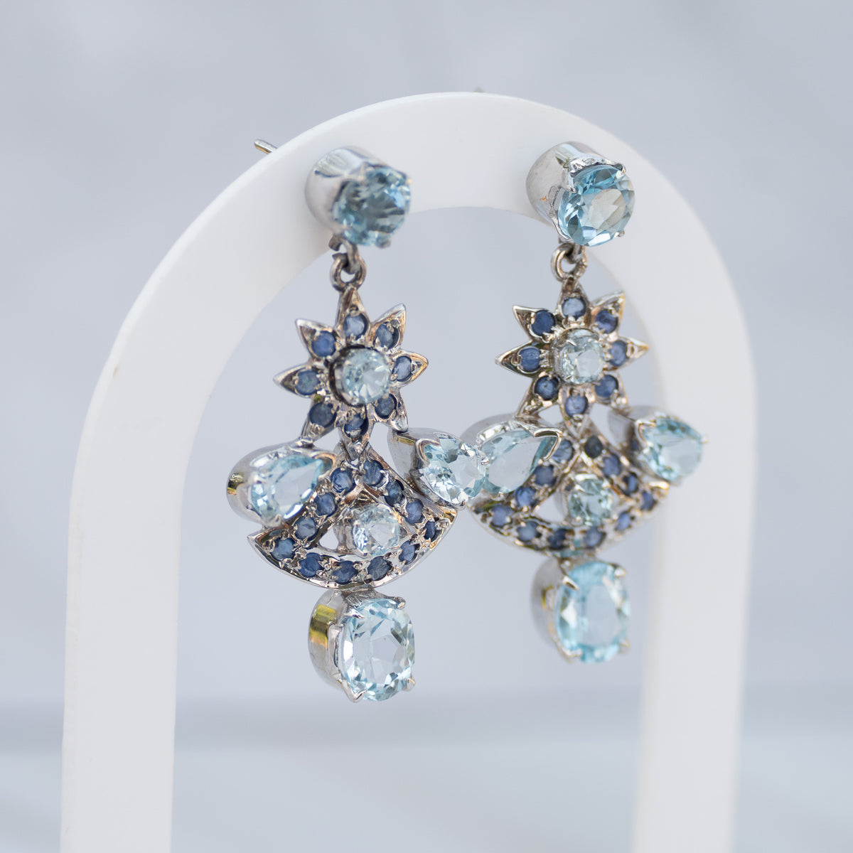 Sterling Silver Blue Topaz & Tanzanite Statement Drop Earrings – 50 x 23mm