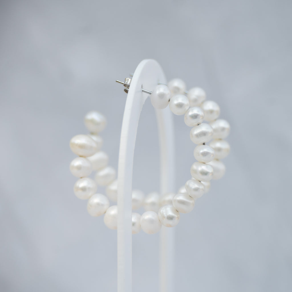 Sterling Silver Freshwater Pearl Hoop Earrings – 40mm - Terciany 
