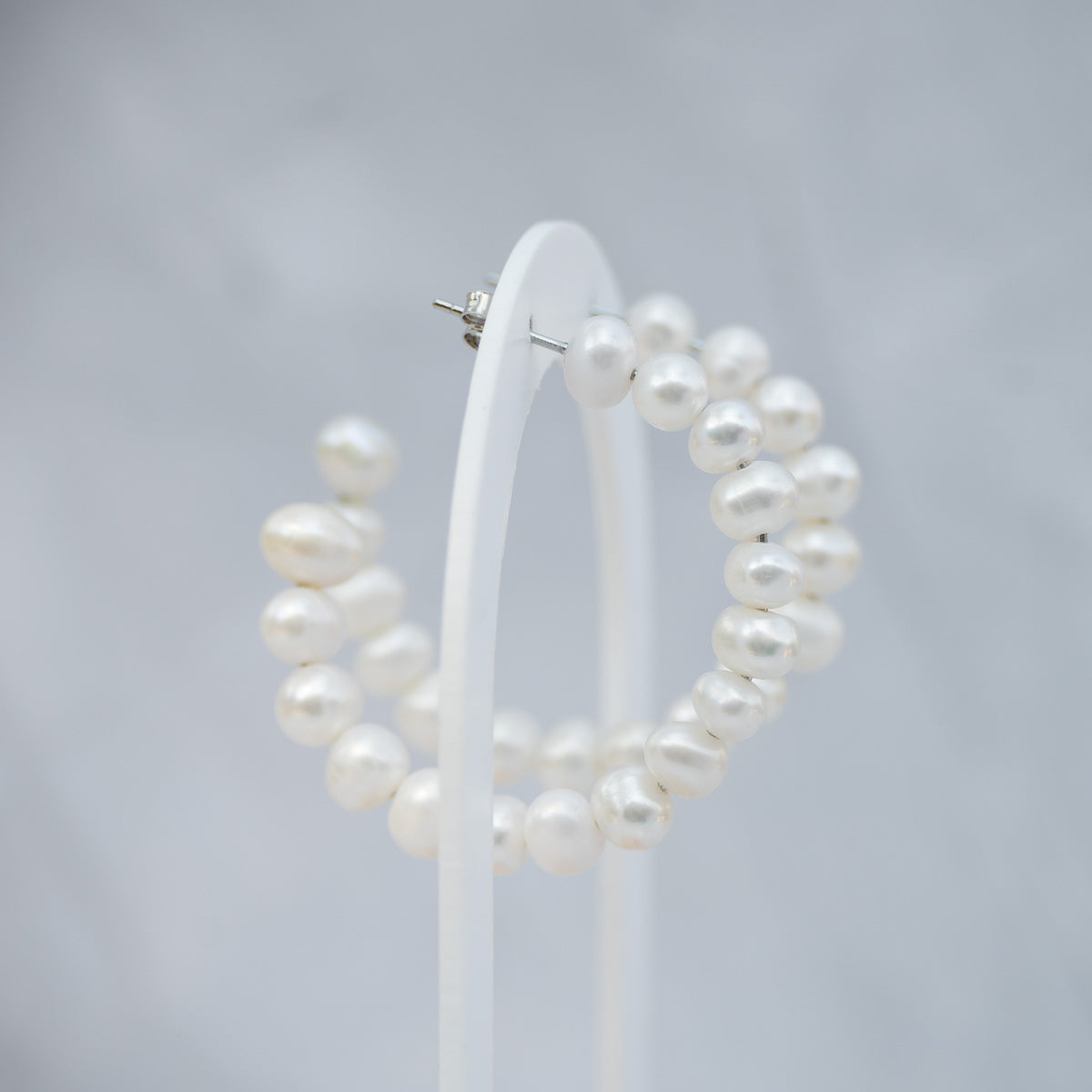 Sterling Silver Freshwater Pearl Hoop Earrings – 40mm