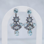 Sterling Silver Blue Topaz & Tanzanite Statement Drop Earrings – 50 x 23mm - Terciany 