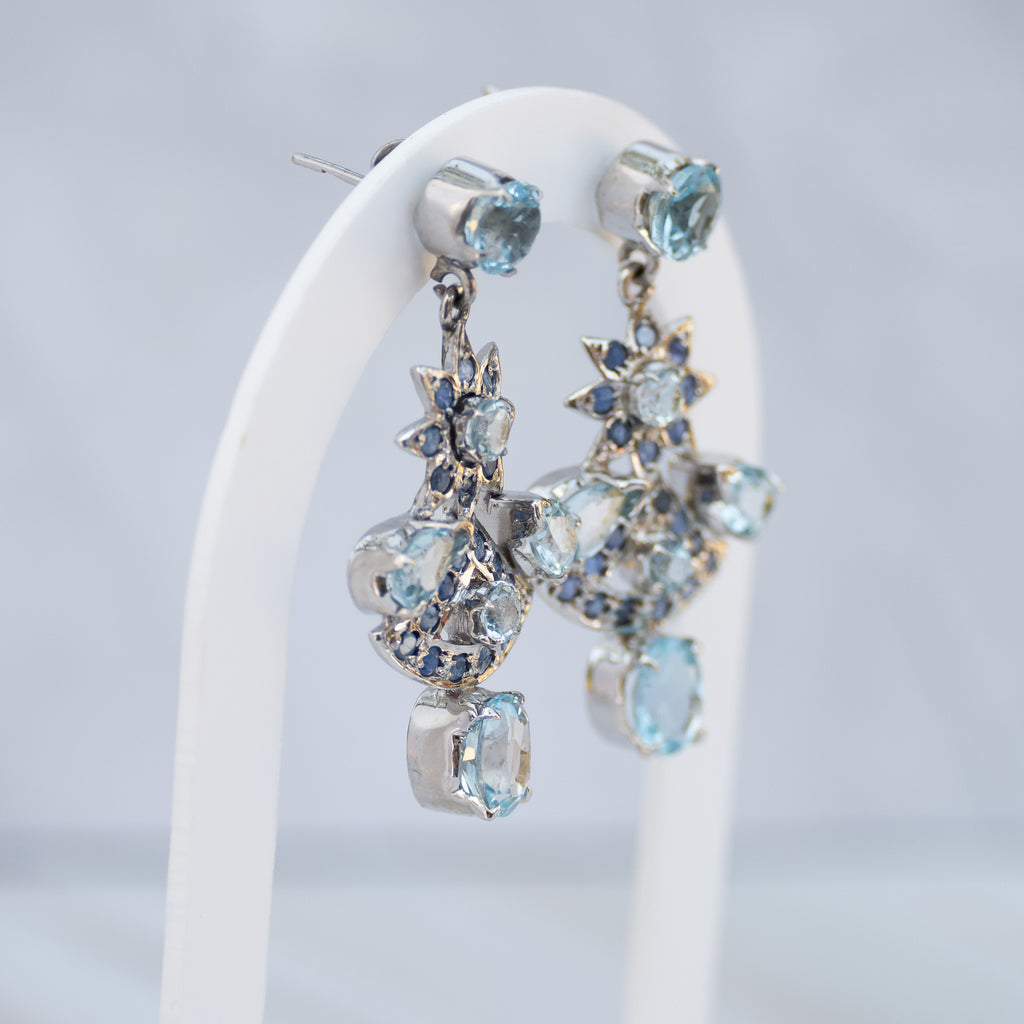 Sterling Silver Blue Topaz & Tanzanite Statement Drop Earrings – 50 x 23mm