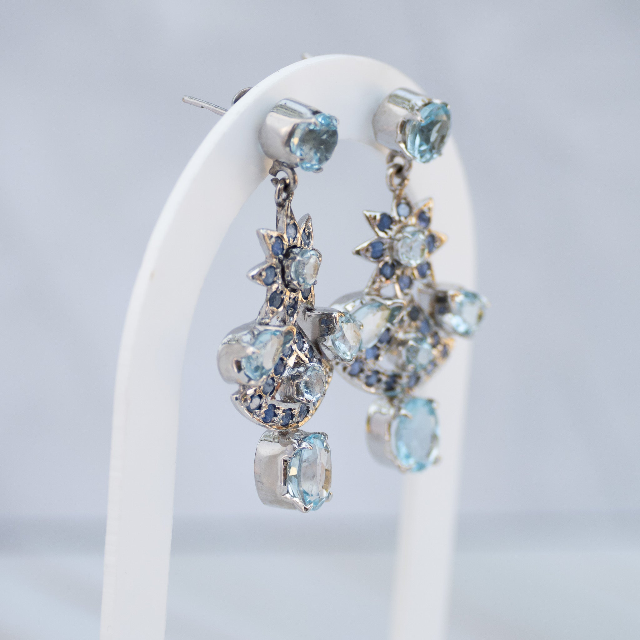 Sterling Silver Blue Topaz & Tanzanite Statement Drop Earrings – 50 x 23mm