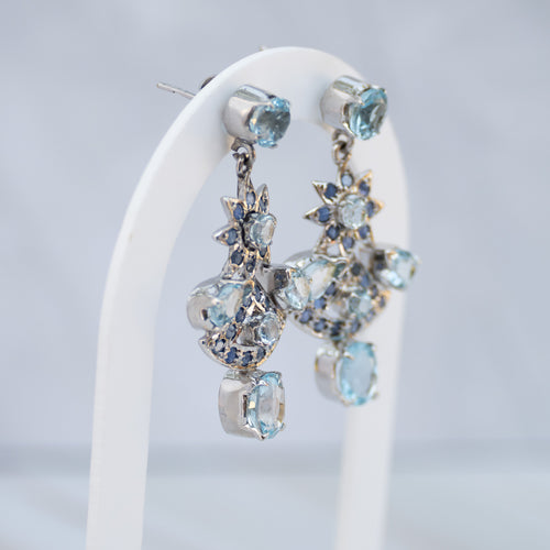 Sterling Silver Blue Topaz & Tanzanite Statement Drop Earrings – 50 x 23mm