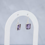 Sterling Silver Amethyst Rectangular Drop Earrings – 30mm - Terciany 