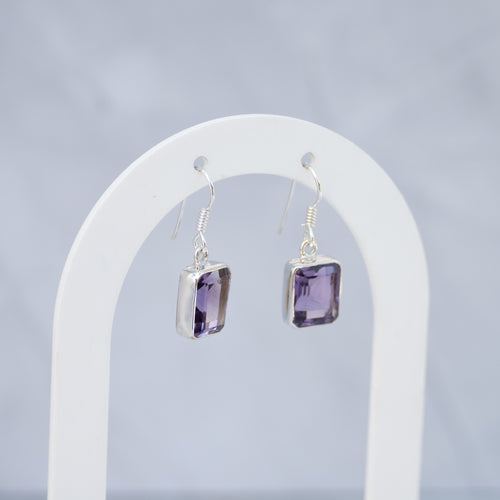 Sterling Silver Amethyst Rectangular Drop Earrings – 30mm