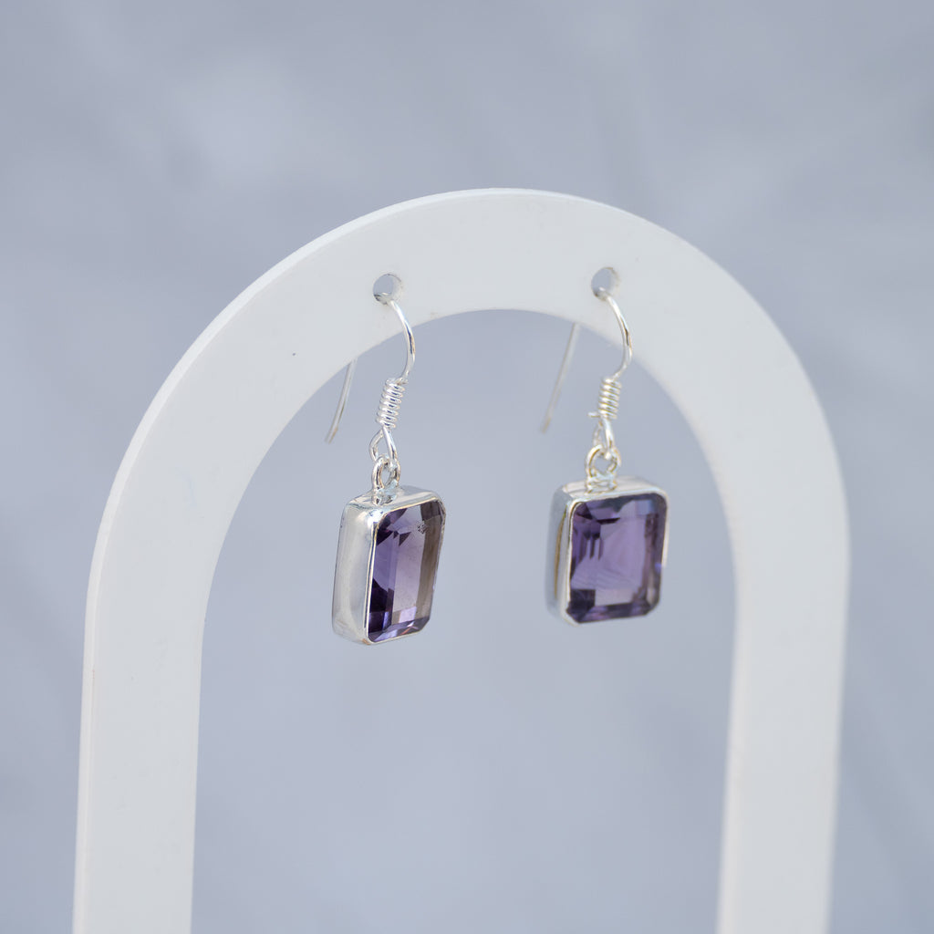 Sterling Silver Amethyst Rectangular Drop Earrings – 30mm