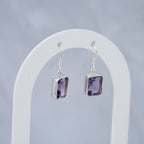 Sterling Silver Amethyst Rectangular Drop Earrings – 30mm - Terciany 