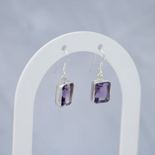 Sterling Silver Amethyst Rectangular Drop Earrings – 30mm