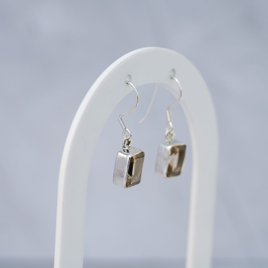 Sterling Silver Rectangular Citrine Drop Earrings – 30mm