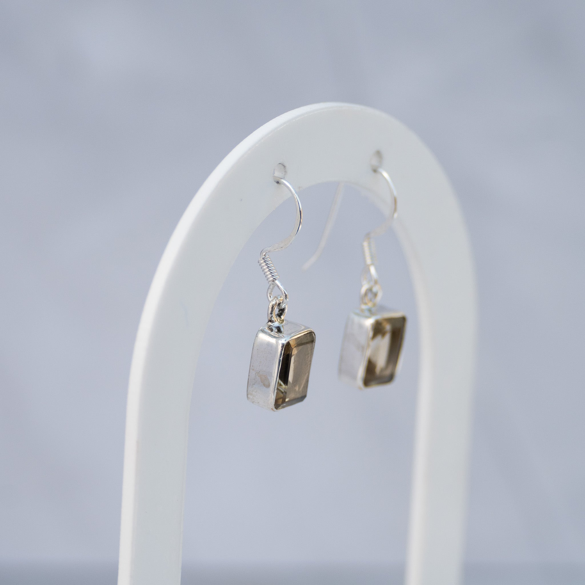 Sterling Silver Rectangular Citrine Drop Earrings – 30mm