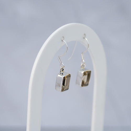 Sterling Silver Rectangular Citrine Drop Earrings – 30mm
