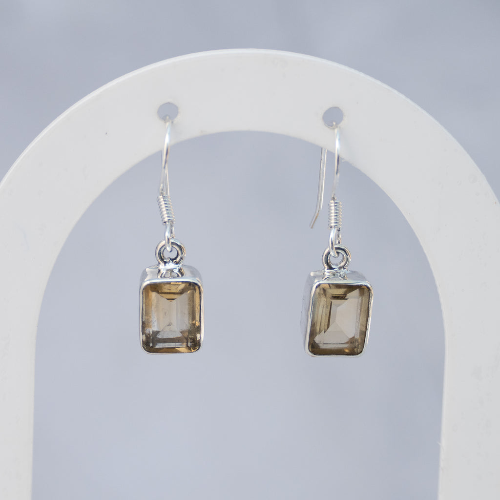 Sterling Silver Rectangular Citrine Drop Earrings – 30mm