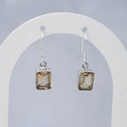 Sterling Silver Rectangular Citrine Drop Earrings – 30mm - Terciany 